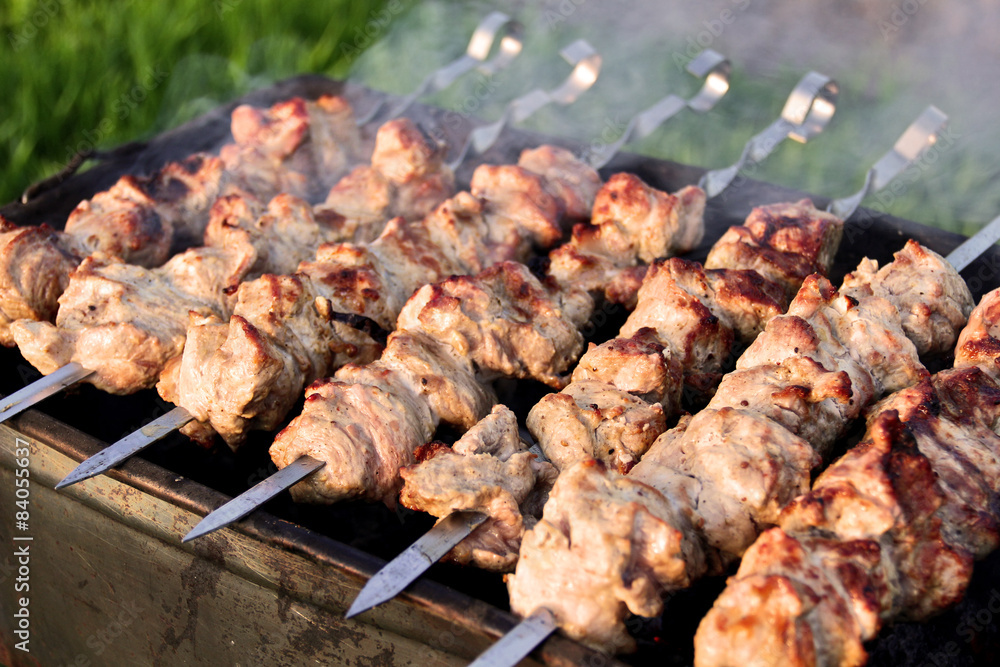 Prepared on skewers beef shish kebab Prepared on skewers beef shish kebab