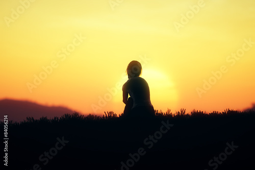 Young Adult Women Sitting on a Hilltop in the Sunset 3D artwork