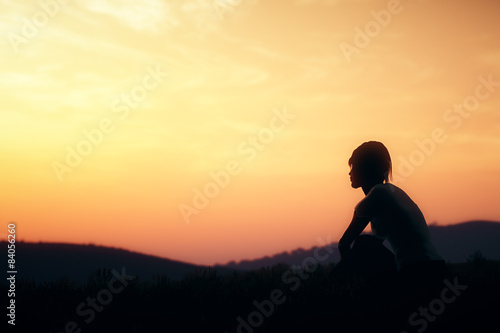 Young Adult Women Sitting on a Hilltop in the Sunset 3D artwork © boscorelli