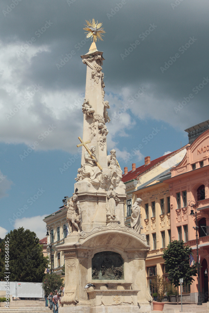 Plague column of XVIII century on Secheni Square. Pecs, Hungary