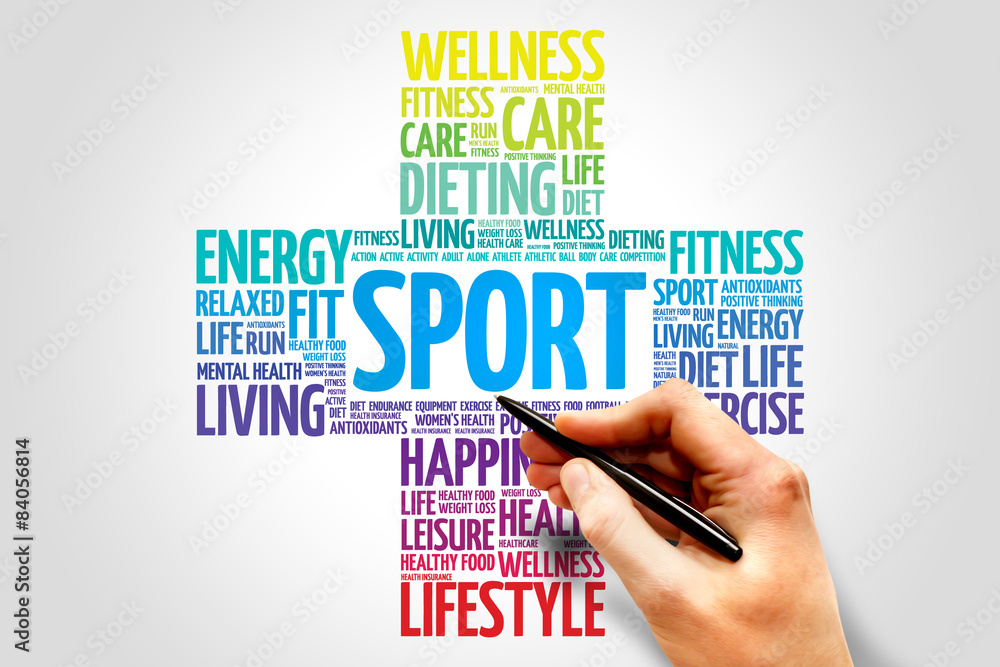 SPORT word cloud, health cross concept SPORT word cloud, health cross concept