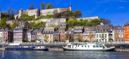 Panoramic view medieval citadel in Namur, Belgium from the river photo