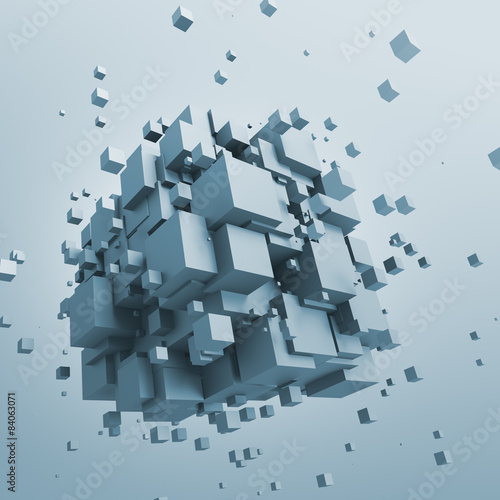 Fototapeta Naklejka Na Ścianę i Meble -  Abstract 3d rendering of flying cubes.