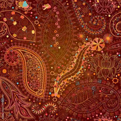 Vintage floral motif ethnic seamless background.