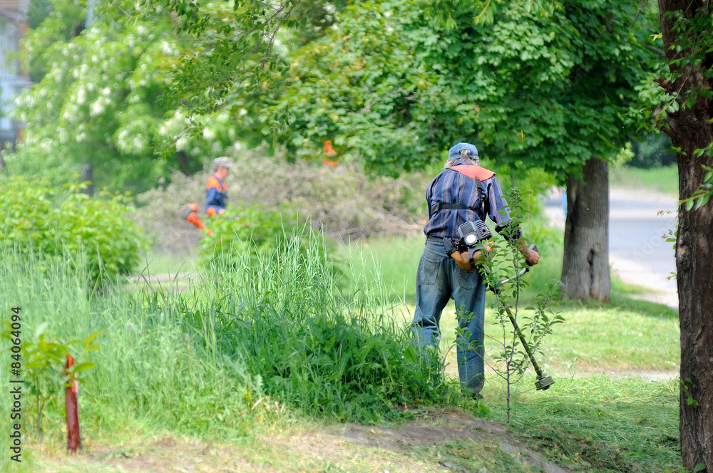 Man mows grass Man mows grass