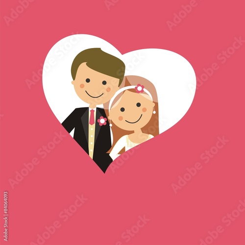 Pareja de recién casados con corazón rosa