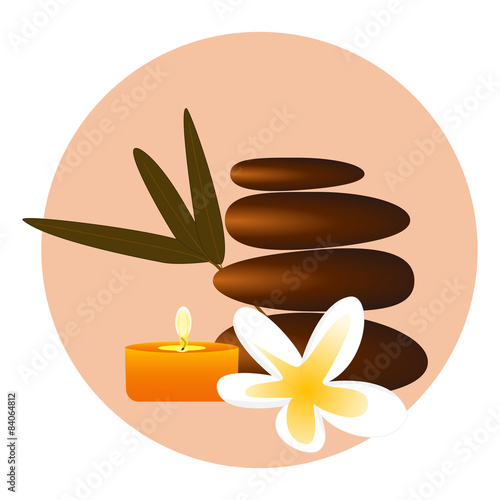 vector spa massage stones and orchid flower and candle.