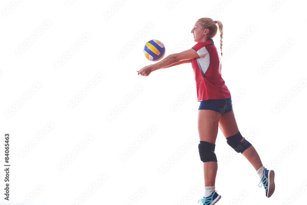 volleyball woman jump and kick ball isolated on white background volleyball woman jump and kick ball isolated on white background
