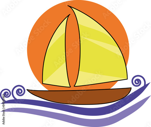 A sail boat on the waves