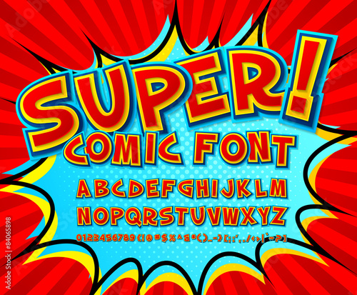Canvas Print Creative comic font. Vector alphabet in style pop art