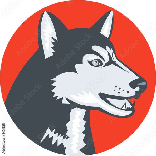 Siberian Husky Dog Head Circle Retro