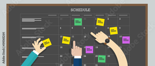 calendar schedule board with hand plan photo