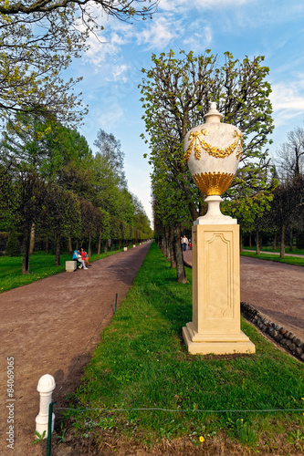 Sculpture in park before the big royal palace in Peterhof. photo