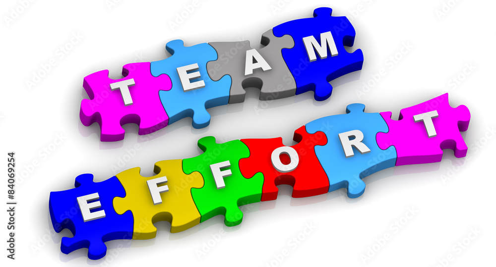 Team effort. Inscription on puzzles Team effort. Inscription on puzzles