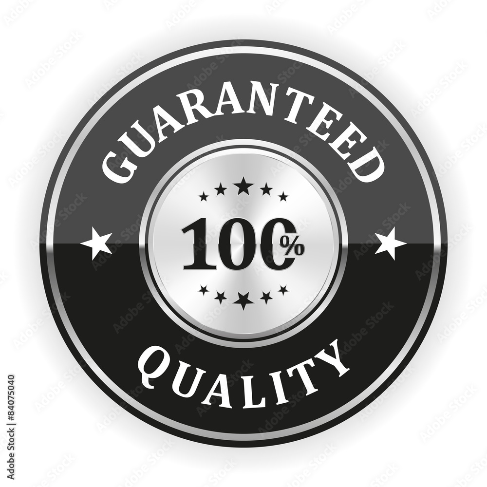 Black 100 percent quality badge with silver border