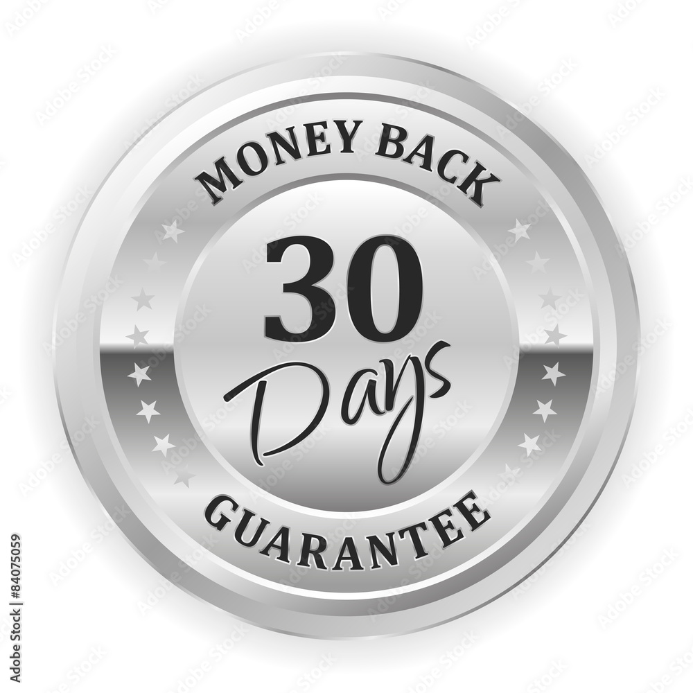 Silver money back badge on white background Silver money back badge on white background