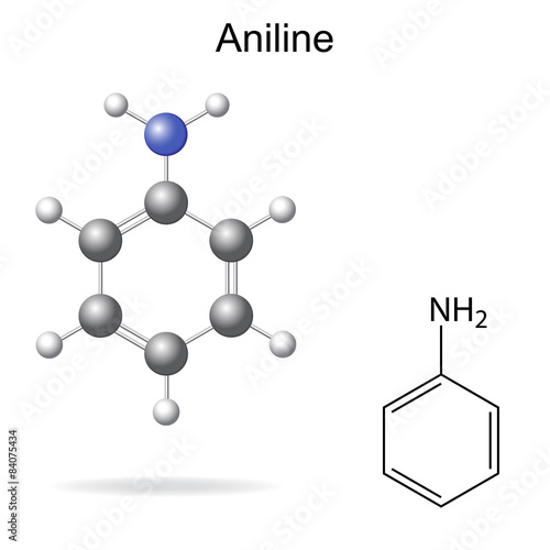 Structural formula and model of aniline