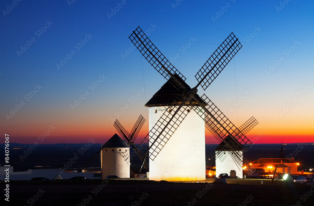 Group of  windmills at Campo de Criptana in sunset