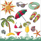 Summer holidays seaside beach icons set.