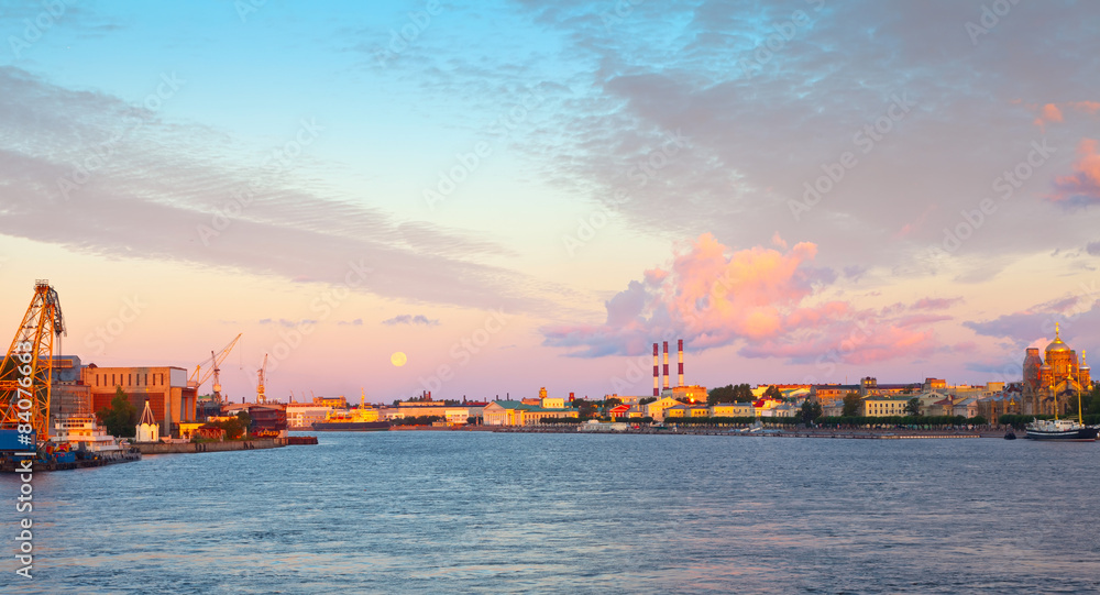  Neva river in morning. Saint Petersburg