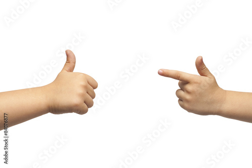 Baby boy giving like and pointing on white background