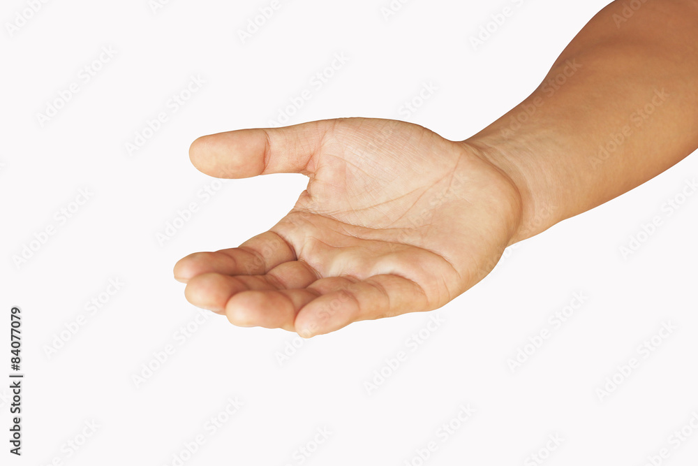 man empty hands isolated, palms on white background man empty hands isolated, palms on white background