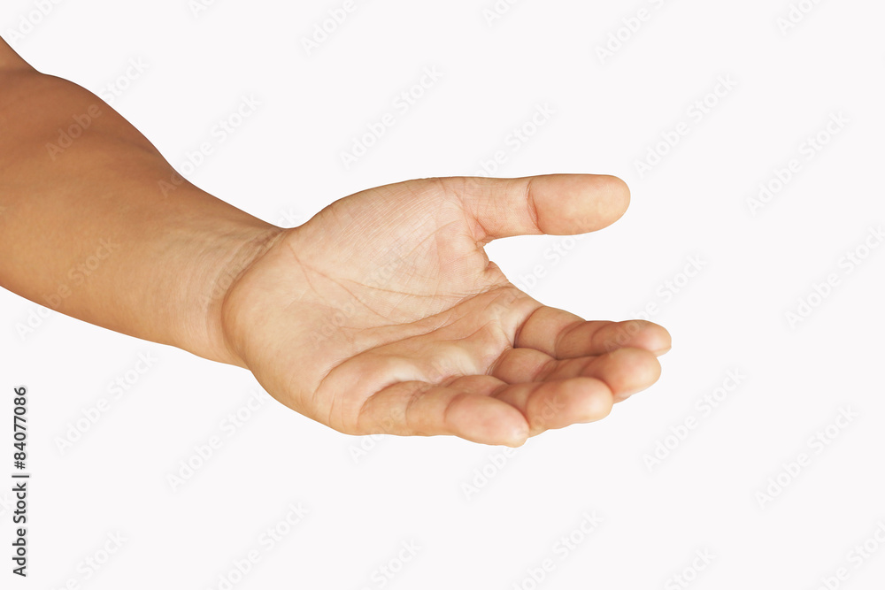 man empty hands isolated, palms on white background man empty hands isolated, palms on white background