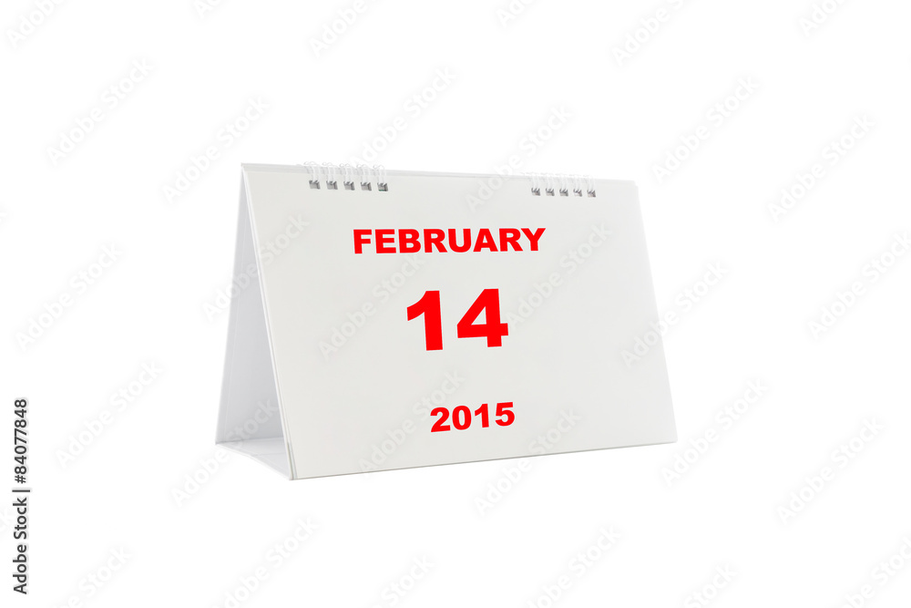 Valentines day. Small table calendar showing the date 14th of Fe Valentines day. Small table calendar showing the date 14th of Fe