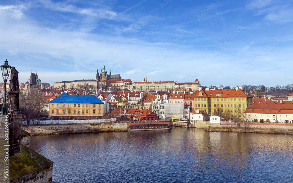 View of Prague castle from Charles bridge, Czech Republic 