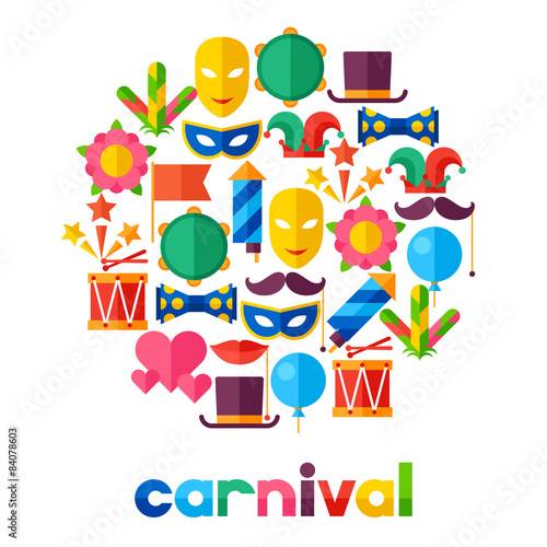 Celebration festive background with carnival flat icons and