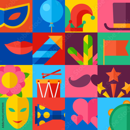 Celebration festive background with carnival flat icons and