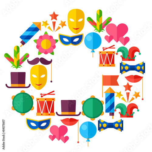 Celebration festive background with carnival flat icons and