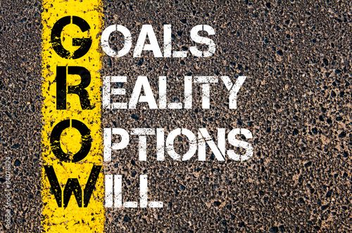 Business Acronym GROW as GOALS, REALITY, OPTIONS, WILL