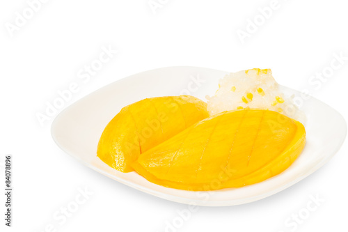 Sticky Rice with Mango isolated on white background