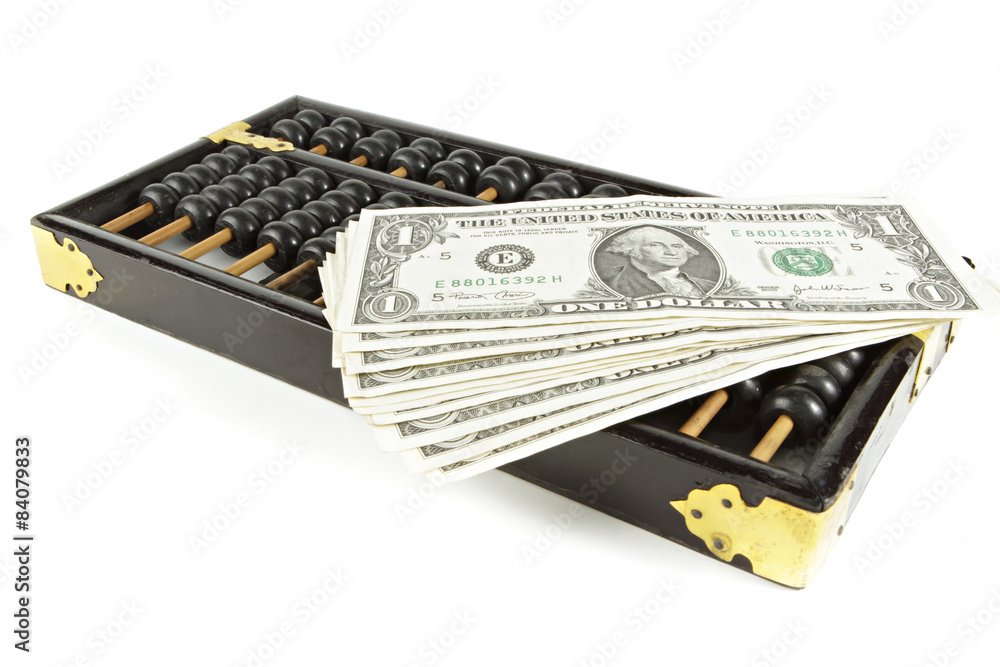 Abacus with dollar on isolate white Abacus with dollar on isolate white