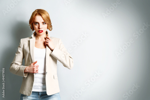 Portrait of young woman on ...