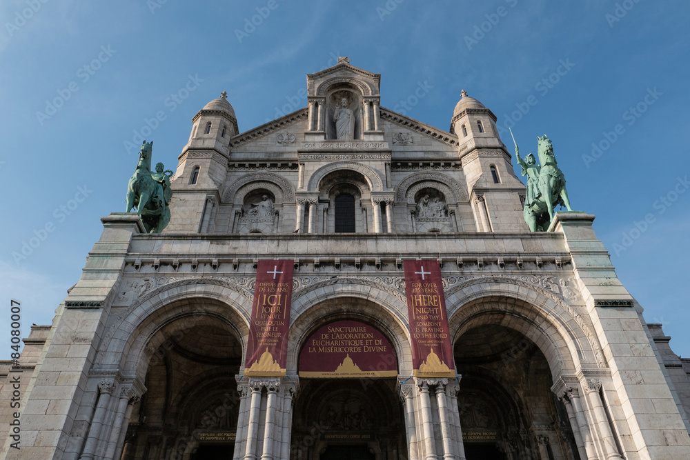 PARIS, FRANCE - APRIL 8, 2015: Facade of Sacre Coeur Cathedral.