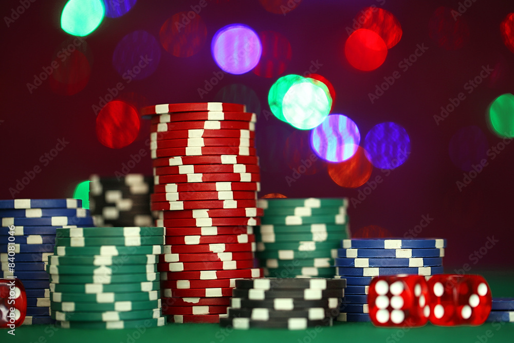 Fototapeta premium Chips for poker on shiny background