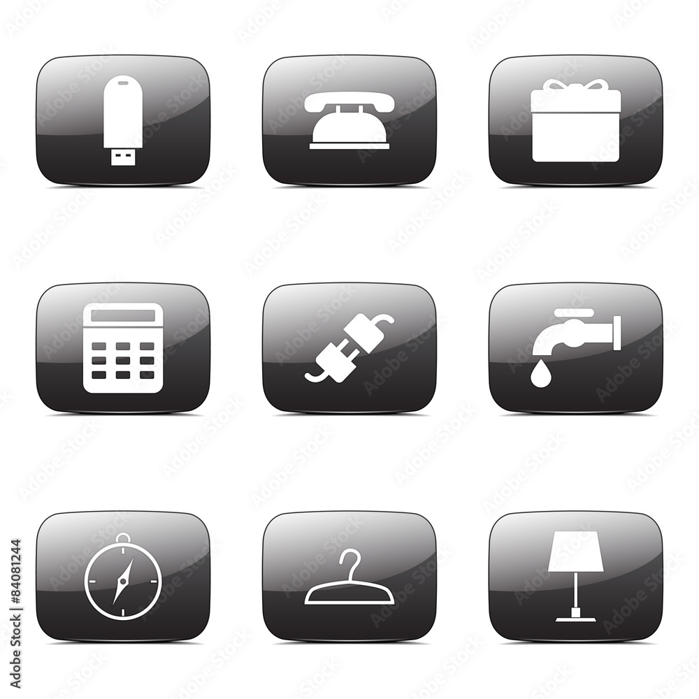 House Equipments Square Vector Black Button Icon Design Set House Equipments Square Vector Black Button Icon Design Set