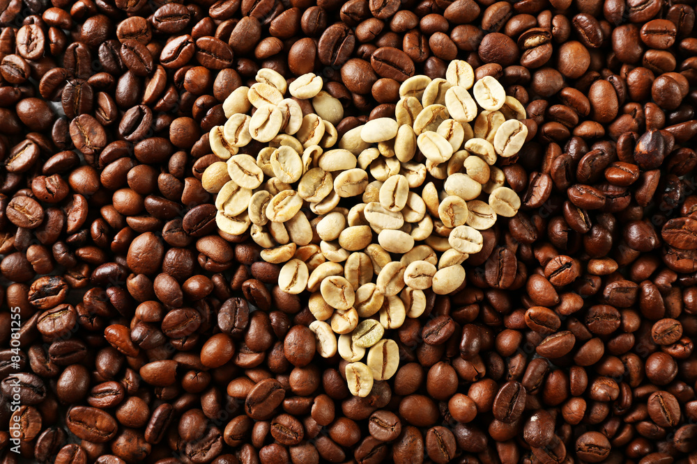 Coffee beans in shape of heart, closeup Coffee beans in shape of heart, closeup