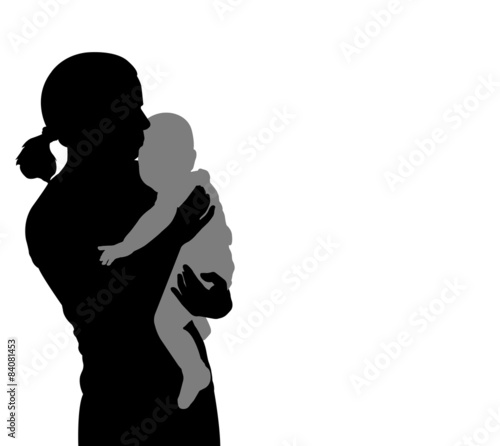 mother holding baby silhouette - vector