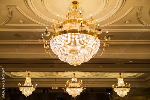 beautiful crystal chandelier in ball room