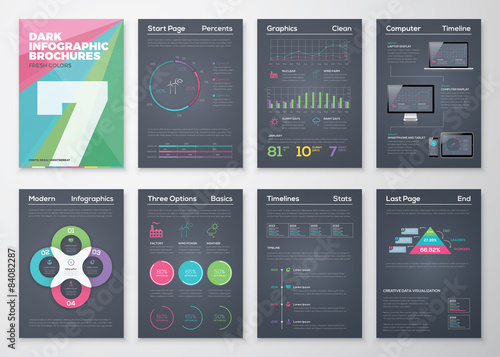 Black infographic templates in business brochure style