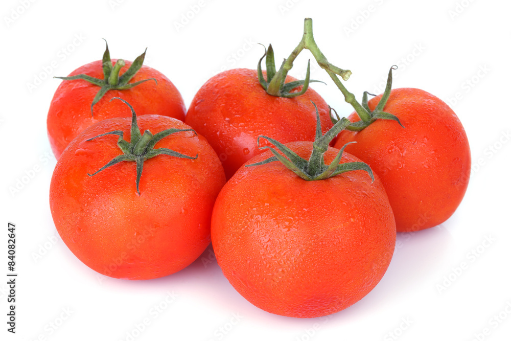 fresh tomato with drops isolated on white background fresh tomato with drops isolated on white background