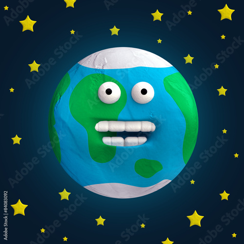 Fototapeta Naklejka Na Ścianę i Meble -  Cartoon funny planet plasticine or clay.