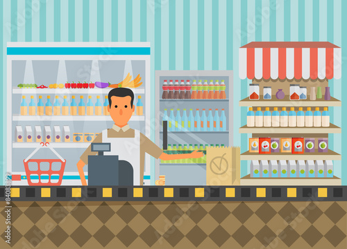 Supermarket in flat design.
