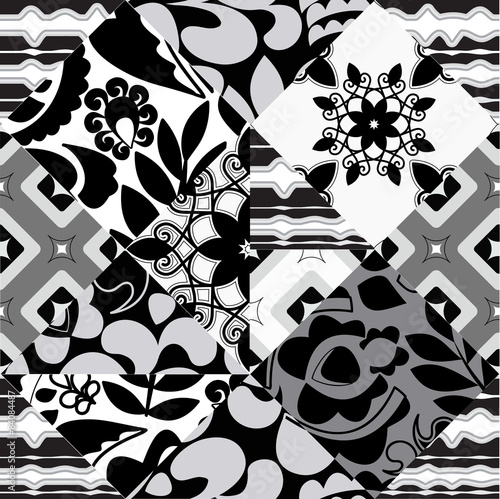 seamless patchwork pattern with flowers - stock vector