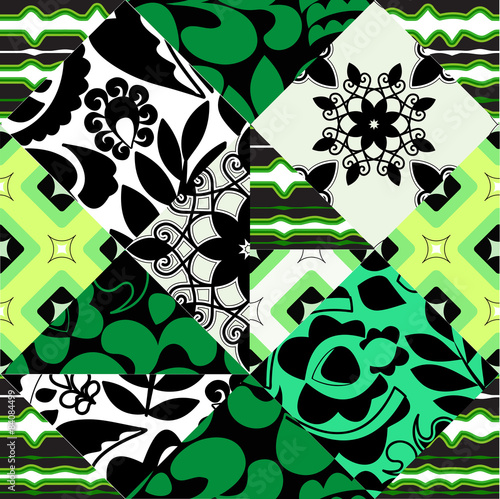 seamless patchwork pattern with flowers - stock vector