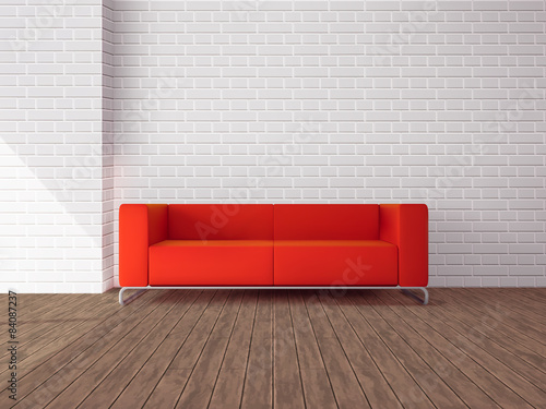 Red sofa in room