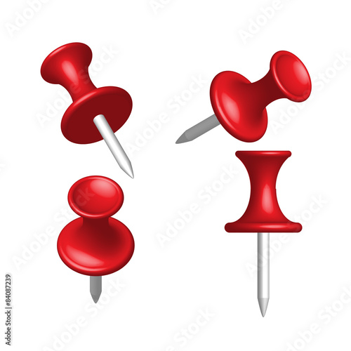 Set of red pin different view, thumbtack, vector, illustration